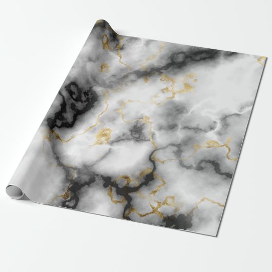 Marmer zwarte goudsteen ziet er elegant uit cadeaupapier (Uitgerold)