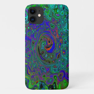 Marmerblauw en aquamarine Abstract Retro Swirl Case-Mate iPhone Case