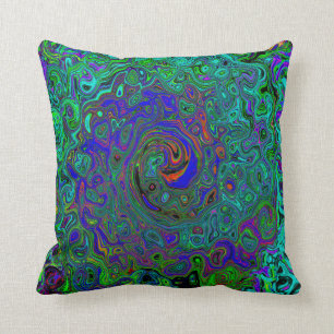 Marmerblauw en aquamarine Abstract Retro Swirl Kussen