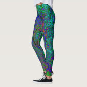 Marmerblauw en aquamarine Abstract Retro Swirl Leggings (Links)
