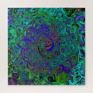 Marmerblauw en aquamarine Abstract Retro Swirl Legpuzzel