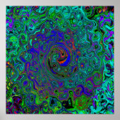 Marmerblauw en aquamarine Abstract Retro Swirl Poster (Voorkant)