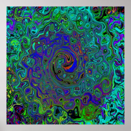 Marmerblauw en aquamarine Abstract Retro Swirl Poster (Voorkant)