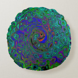 Marmerblauw en aquamarine Abstract Retro Swirl Rond Kussen