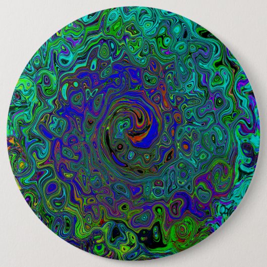 Marmerblauw en aquamarine Abstract Retro Swirl Ronde Button 6,0 Cm (Voorkant)