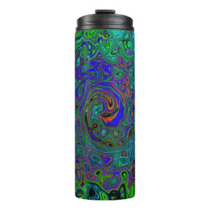 Marmerblauw en aquamarine Abstract Retro Swirl Thermosbeker