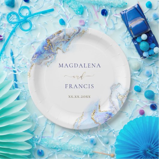 marmerbruiloft met blauwe inkt papieren bordje (Feest)