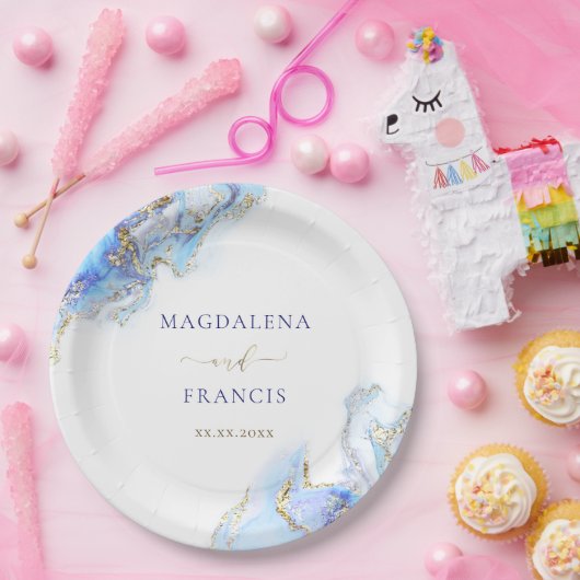 marmerbruiloft met blauwe inkt papieren bordje (Feest)