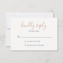 Marmerde Copper Navy Blue Wedding RSVP Kaart