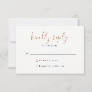 Marmerde Copper Navy Blue Wedding RSVP Kaart