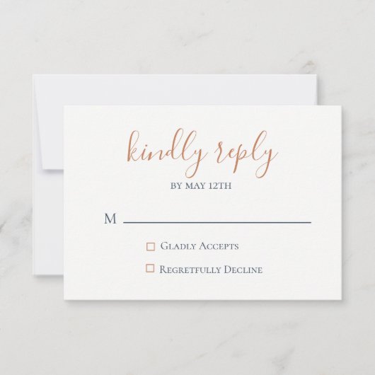 Marmerde Copper Navy Blue Wedding RSVP Kaart (Voorkant)