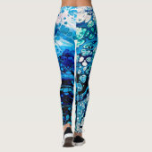 Marmered Abstract Blauw Vloeibaar Water Kleur Legg Leggings (Achterkant)