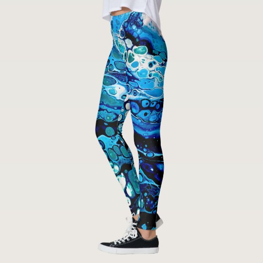 Marmered Abstract Blauw Vloeibaar Water Kleur Legg Leggings (Links)