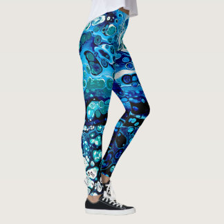 Marmered Abstract Blauw Vloeibaar Water Kleur Legg Leggings
