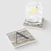 Marmered Black White en Glitter Gold Monogram Naam Stenen Onderzetter (Zijkant)