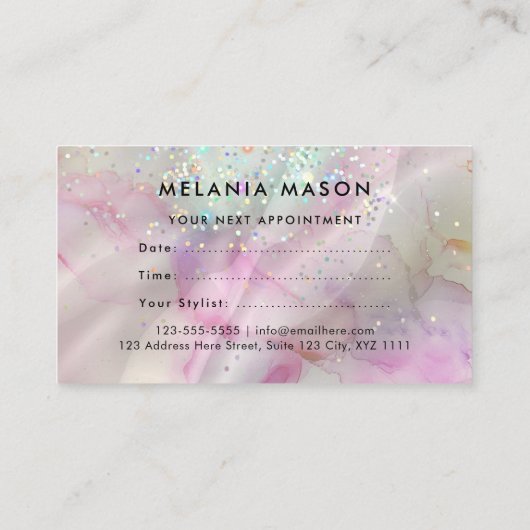 Marmered Make-up Artist Holografische Glitter Afsprakenkaartje (Achterkant)