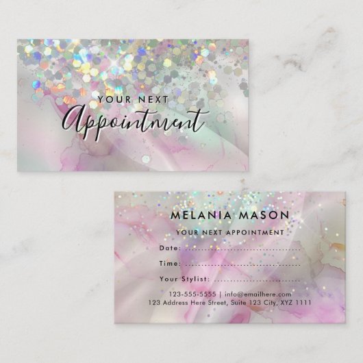 Marmered Make-up Artist Holografische Glitter Afsprakenkaartje (Voorkant / Achterkant)