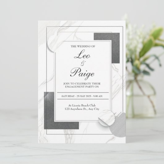 Marmered Modern Huwelijksuitnodiging Kaart (Staand voorkant)