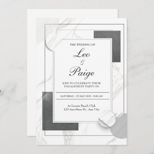 Marmered Modern Huwelijksuitnodiging Kaart (Voorkant / Achterkant)