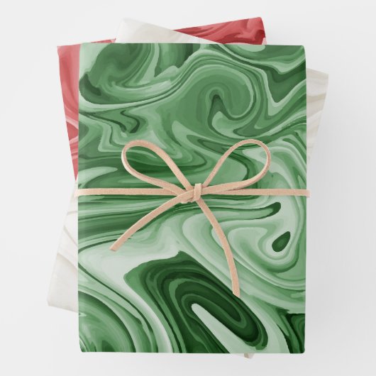 Marmered Paint Kerstmis Kleuren Rode Groene Campag Inpakpapier Vel (In situ)