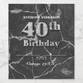 Marmeren 40e verjaardagsfeestje wijn etiket (Enkel label)