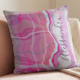 Marmeren aangepaste naam check plaid roze paarse s kussen