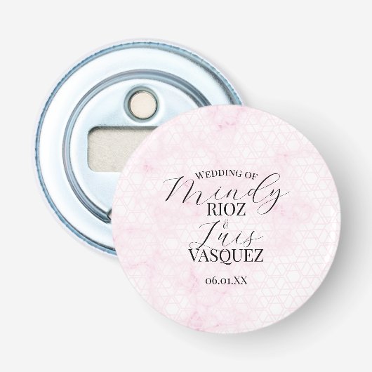 Marmeren Abstract Roze Huwelijk Script Zwart  Button Flesopener (Voorkant)