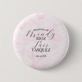 Marmeren Abstract Roze Huwelijk Script Zwart Ronde Button 5,7 Cm
