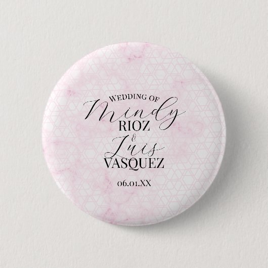 Marmeren Abstract Roze Huwelijk Script Zwart Ronde Button 5,7 Cm (Voorkant)