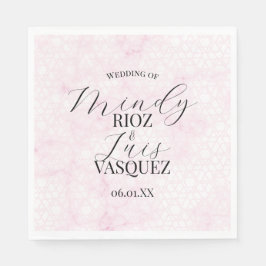 Marmeren Abstract Roze Huwelijk Script Zwart  Servet