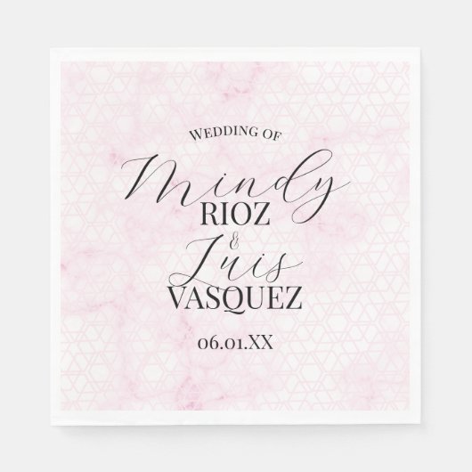 Marmeren Abstract Roze Huwelijk Script Zwart  Servet (Voorkant)