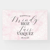 Marmeren Abstract Roze Huwelijk Script Zwart Spandoek (Horizontaal)