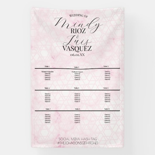 Marmeren Abstracte Roze Huwelijk Script Zwart Menu Spandoek (Verticaal)