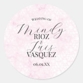 Marmeren Abstracte Roze Huwelijk Script Zwart Ronde Sticker (Voorkant)