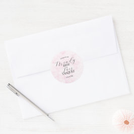Marmeren Abstracte Roze Huwelijk Script Zwart Ronde Sticker