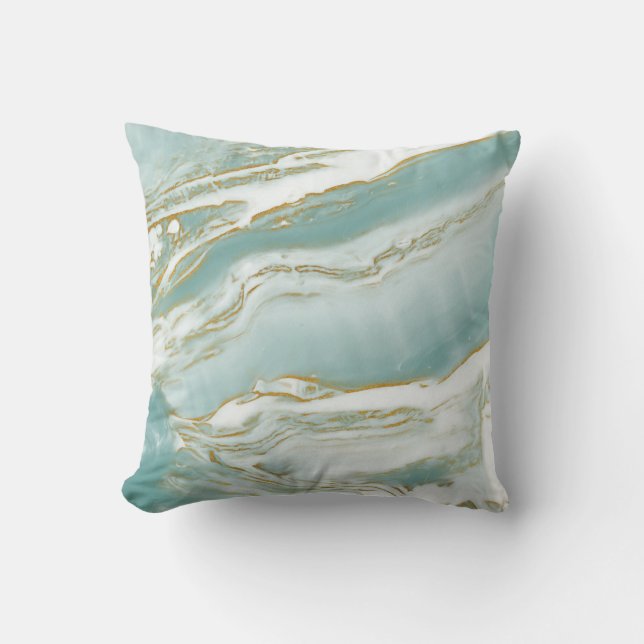 Marmeren Accentkussen - Turquoise / Teal & Goud Kussen (Voorkant)