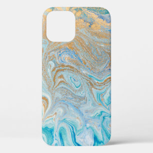 Marmeren acryl achtergrond, blauw met gouden glitt Case-Mate iPhone case