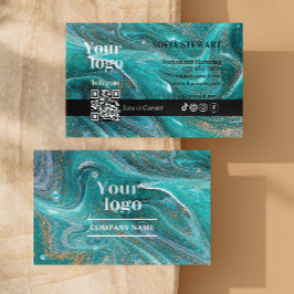 Marmeren Agaat Blauw Blauwgroen Aqua Instagram QR  Visitekaartje