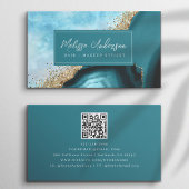 Marmeren Agaat Blauwgroen Gouden Glitter QR Code Visitekaartje