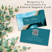 Marmeren Agaat Blauwgroen Gouden Glitter QR Code Visitekaartje