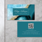 Marmeren Agaat Blauwgroen Gouden Glitter QR Code Visitekaartje