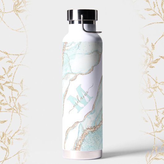 Marmeren Agaat Geode Lichtblauw Goud Monogram Naam Waterfles