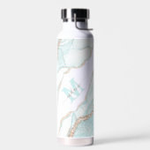 Marmeren Agaat Geode Lichtblauw Goud Monogram Naam Waterfles (Links)