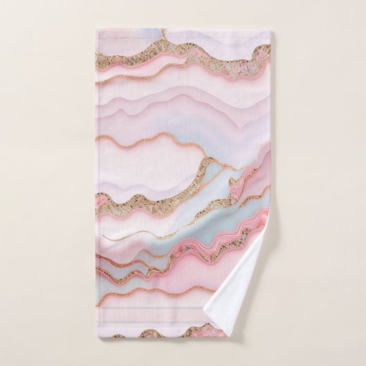 Marmeren Agaat Modern Blauw Roze Goud Collectie Bad Handdoek (Handdoek)