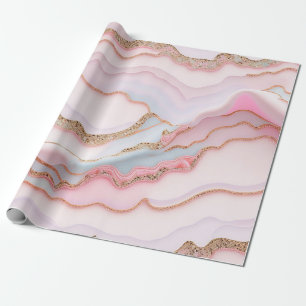 Marmeren Agaat Modern Blauw Roze Goud Collectie Cadeaupapier
