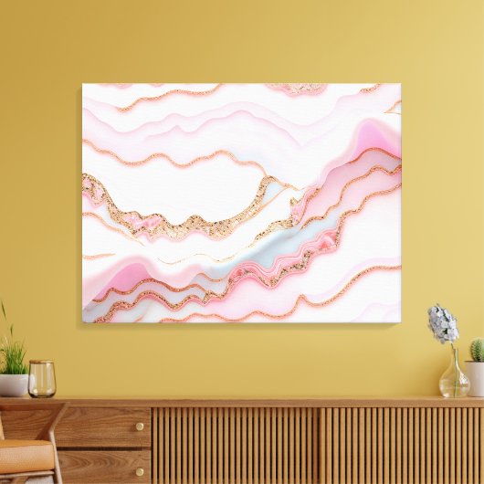 Marmeren Agaat Modern Blauw Roze Goud Collectie Canvas Afdruk (Insitu (Woonkamer))