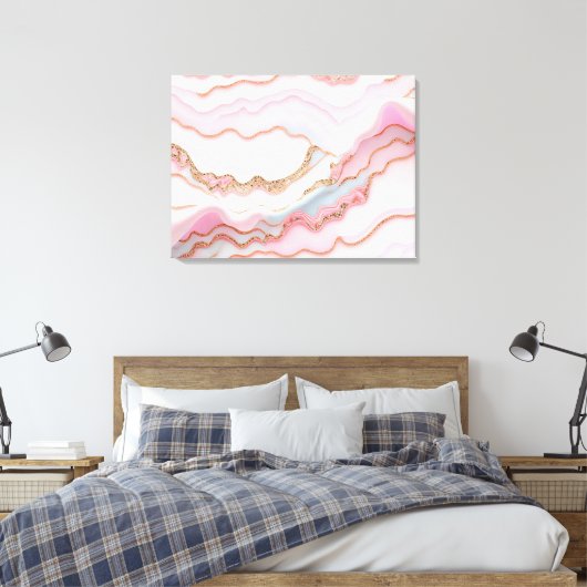 Marmeren Agaat Modern Blauw Roze Goud Collectie Canvas Afdruk (Insitu (Slaapkamer))
