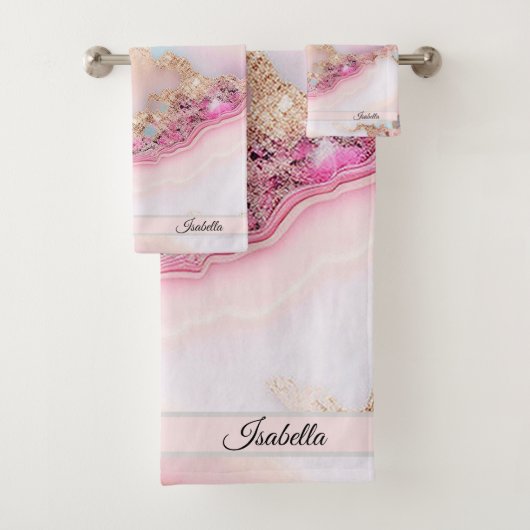 Marmeren Agaat Populair Blauw Roze Goud Collectie Bad Handdoek (Insitu)