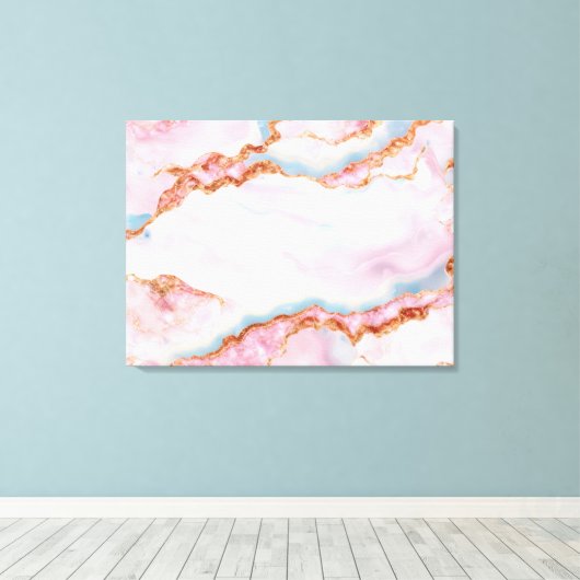 Marmeren Agaat Trendy Blauw Roze Goud Collectie Canvas Afdruk (Insitu (Houten vloer))