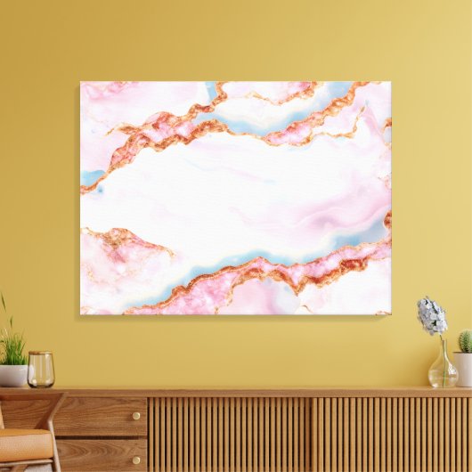 Marmeren Agaat Trendy Blauw Roze Goud Collectie Canvas Afdruk (Insitu (Woonkamer))